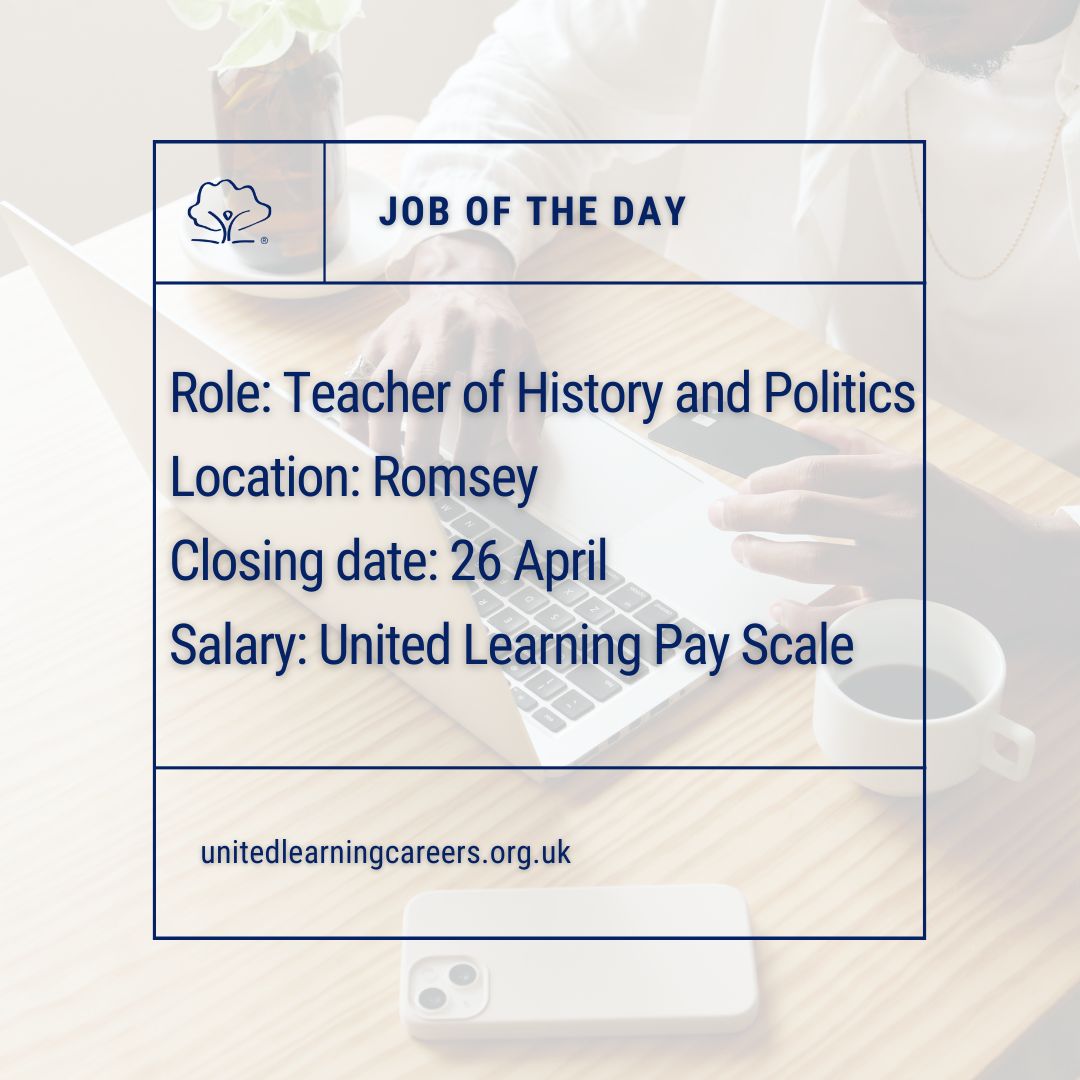 📣 Job of the day 📣  

Embley is looking for a Teacher of History and Politics.

If this could be you, find out more and apply now: ow.ly/x59l50RcW7f

#JobOfTheDay #NowHiring #JobSearch #Hiring #Vacancy #ApplyNow #Education #OpenToWork #Jobs2Apply4 #JOTD