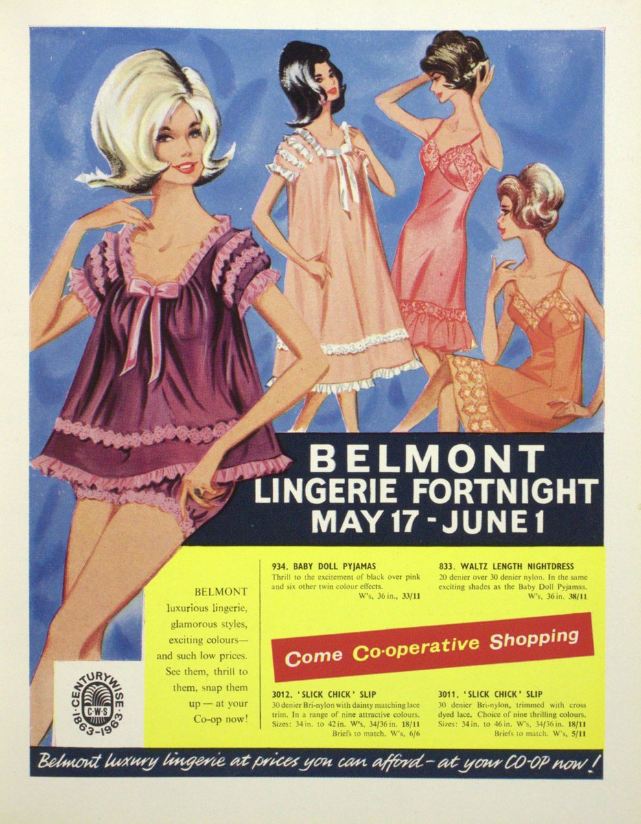 In our periodicals collections, we hold copies of Home magazine. They contain a mix of stories, household hints and reports of co-op movement events, but also ads like this colourful lingerie advert from 1963. 

Perfect for today's #ArchiveFashion, isn't it?

#Archive30 #Coop180