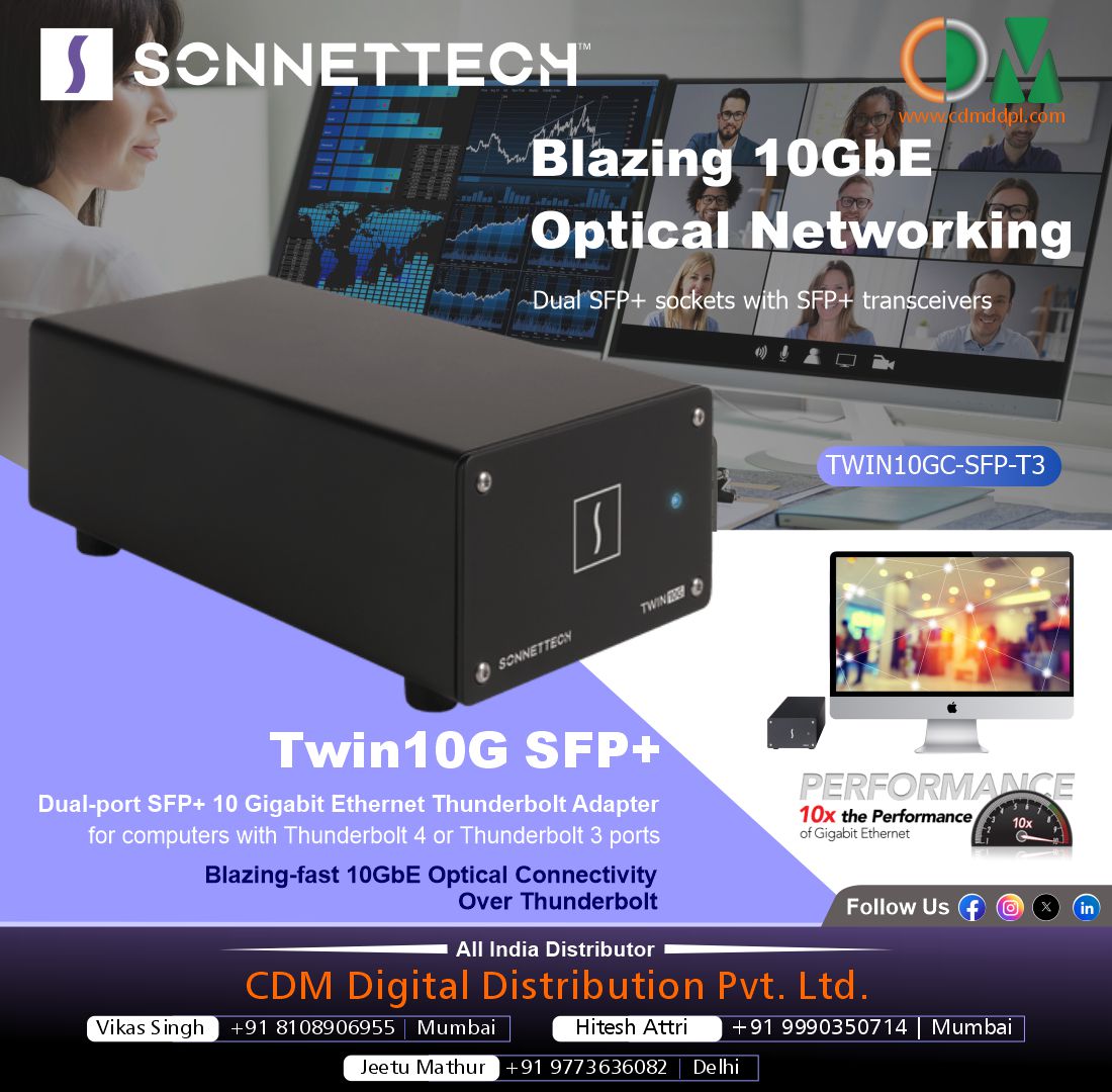 Twin10G SFP+ (Dual-port 10GbE Thunderbolt Adapter with Two Included SFP+ Modules)
#solo10g #SFP #ethernet #adapter #thunderbolts #storage #network #connectivity #cdmtechnologies #fast #portable #sonnettech #thunderbolt #storage #expansion #expansionsystem #imacuser #Mac #windows