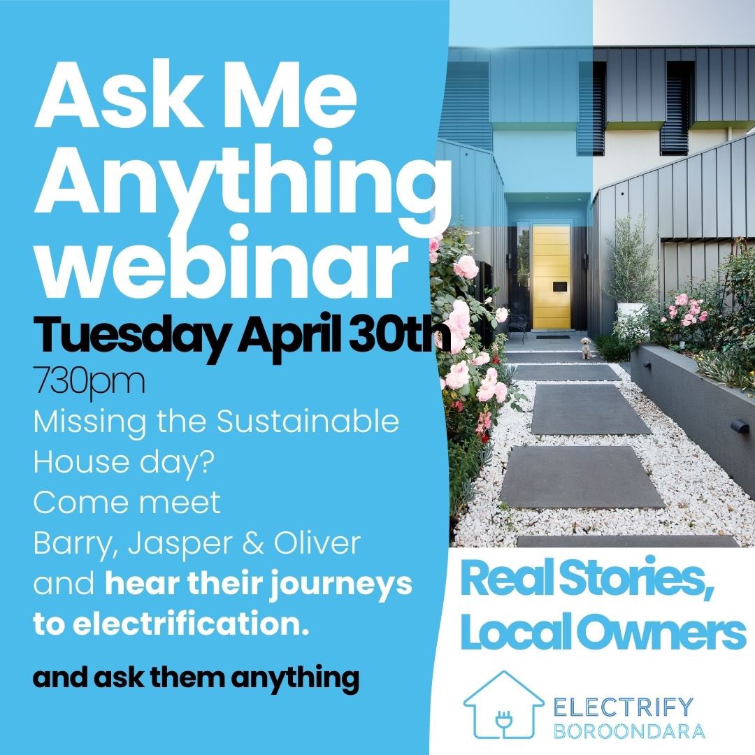What better than to ask your neighbours about their electrification journey? Join Barry, Jasper and Oliver online at 7:30pm on April 30th to ask them literally anything - about electrification. Sign up here and now 👇👇👇 electrifyboroondara.org/events/electri…