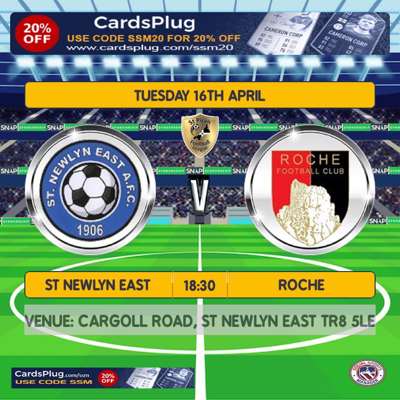 We host Roche tonight in the <a href="/StPiranLeague/">Kernow Stone St Piran League</a> at Cargol Road in a 6.30pm KO #comingbacktogether <a href="/swsportsnews/">South West Sports News</a> <a href="/devoncornwallfc/">S&W Devon & E Cornwall Football</a>