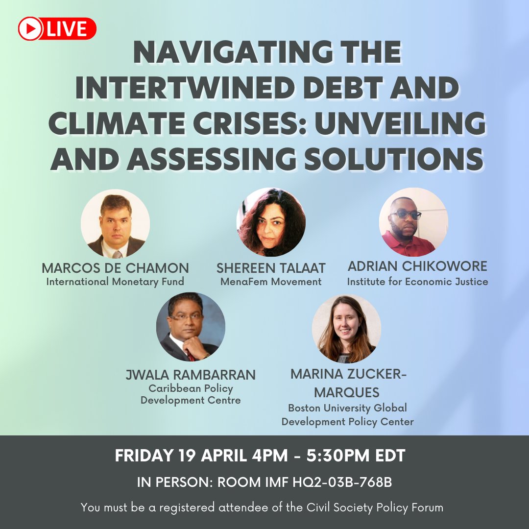 FROM WASHINGTON DC | Join the IEJ's @AdyChikowore & others as they navigate the intertwined debt & climate crises confronting the globe. The session, on Friday, 19 April, forms part of the Civil Society Policy Forum at the #SpringMeetings2024.