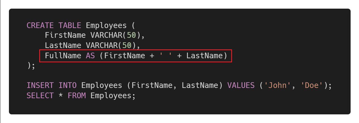 Dave_DotNet's tweet photo. SQL Server computed column example  ⬇

#sql #sqlserver