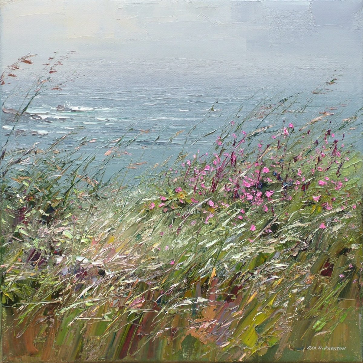 Grasses and Red Campion, Cornwall - by landscape artist, Rex Preston