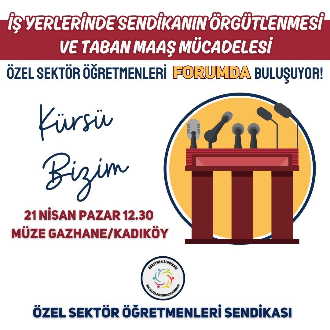 İstanbul| Kartal'da merkezi yerlere ve özel öğretim kurumlarının çevresine forum afişleri yapıldı. Öğretmenleri Müze Gazhane'de yapılacak olan foruma davet ediyoruz. Pazar 🕧12.30