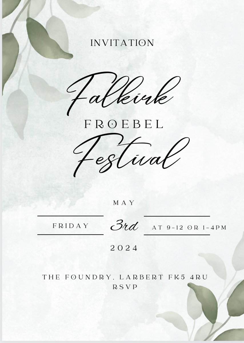 Hope everyone had a lovely Easter/holiday 😊

Many exciting experiences &amp; opportunities happening. 

We will begin by sharing: 

Falkirk Froebel Festival - few places remaining #FabFalkirkFolk sign up  via CPD manager. 

Great to hear lovely guests are also going to be joining 💕