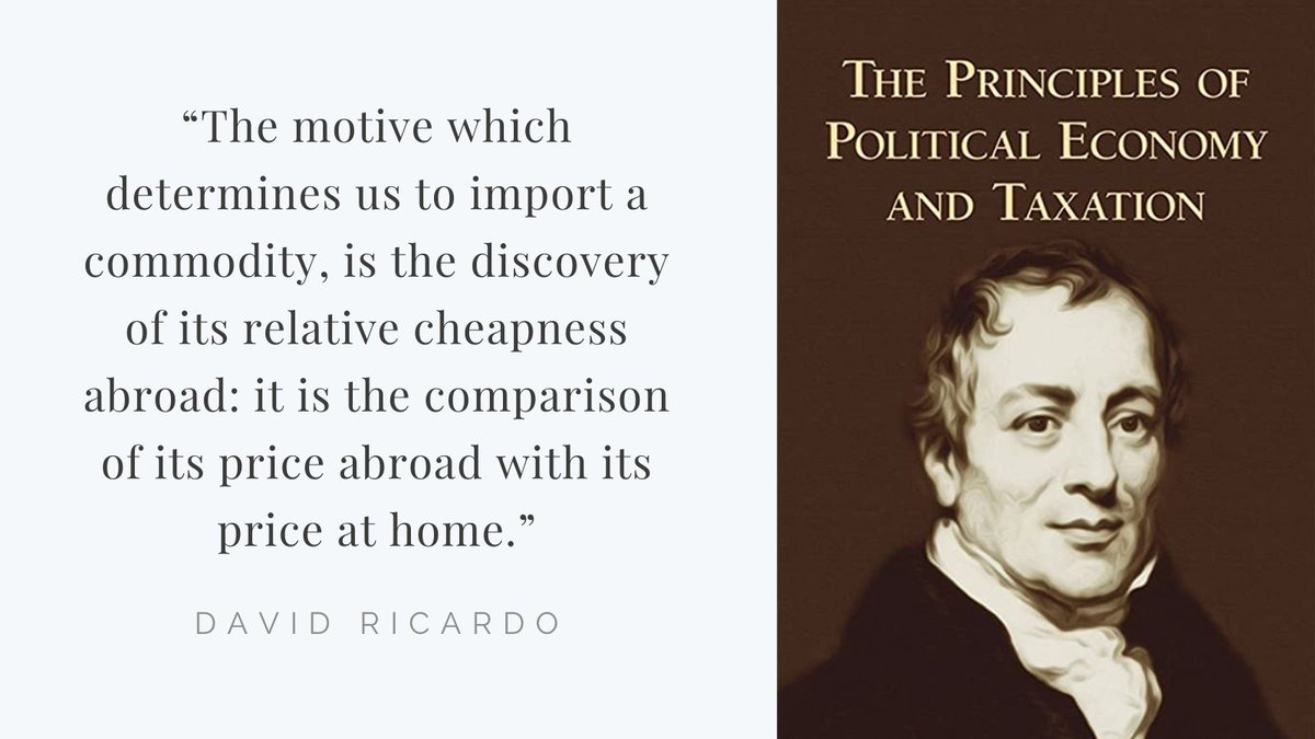 MoralesMeoqui's tweet photo. David Ricardo's original answer to why and what products countries trade is straightforward, unambiguous and correct. You would never discover this if you only knew the misinterpretations of Ricardo from Econ textbooks. #EconTwitter #readtheclassics https://t.co/Xdciq3PTGU