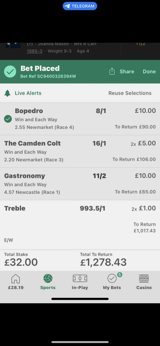 limitless_40110's tweet photo. Tuesday 16th 🐎 

Best picks of the day 👇 

Straight win on Bopedro ✅ 

#HorseRacingTips https://t.co/yRgEqhXyBa