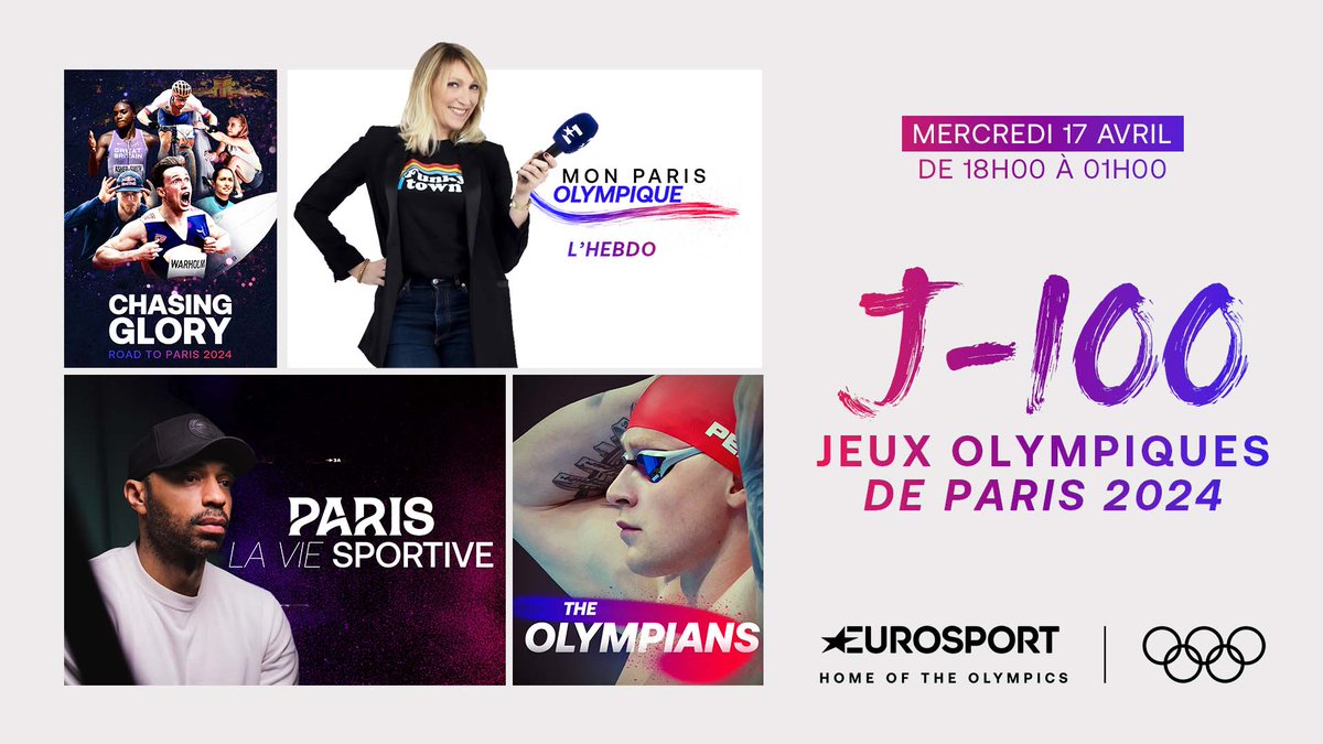 Demain, @Eurosport_FR lance les festivités pour le J-100 des Jeux Olympiques de @Paris2024 avec le lancement du format hebdo de Mon Paris Olympique, présenté par @weberger10 !