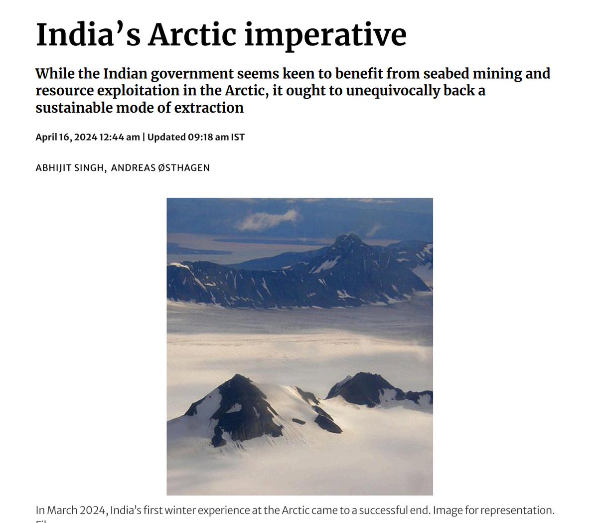 India’s Arctic imperative: 🇮🇳❄️While Indian government seems interested in seabed mining and resource exploitation in the Arctic, it ought to back a sustainable mode of extraction, write FNI's @AndreasOsthagen & @abhijit227 at the @orfonline in @the_hindu. thehindu.com/opinion/op-ed/…