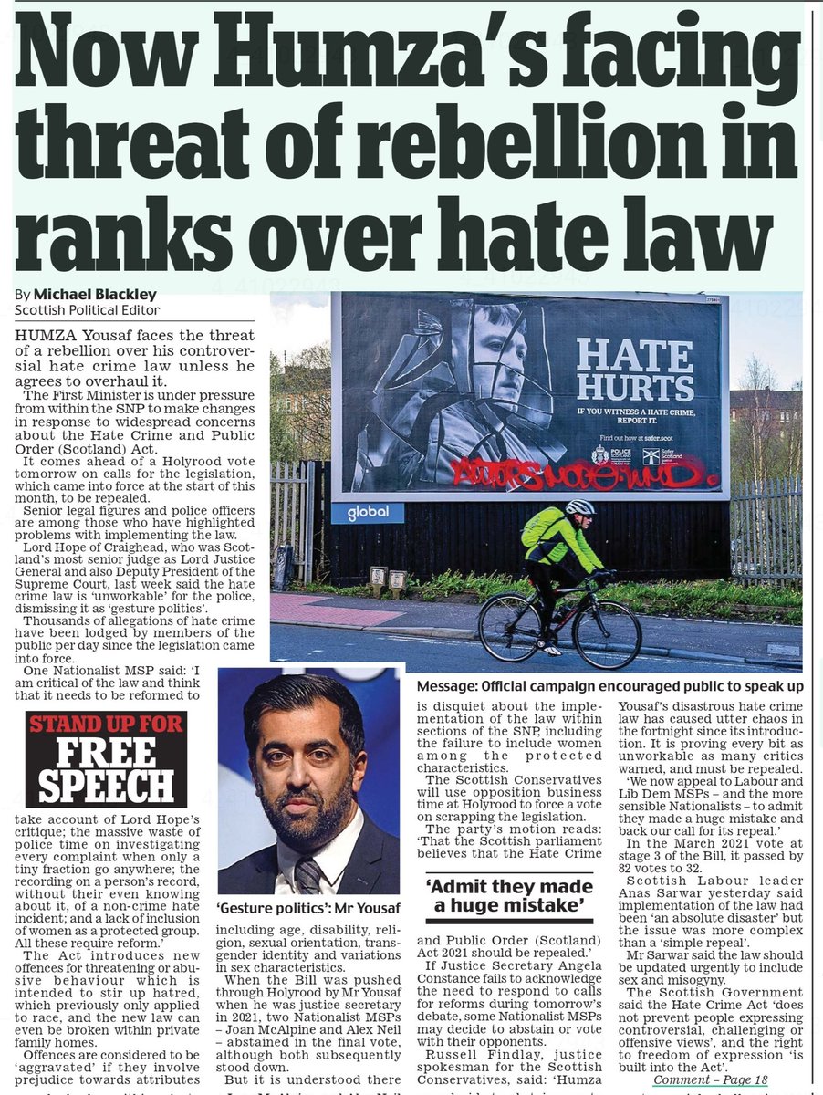 Tomorrow, MSPs will vote on repealing the Hate Crime law and there are some hopeful signs of the SNP breaking ranks and voting against the legislation. 😀👍