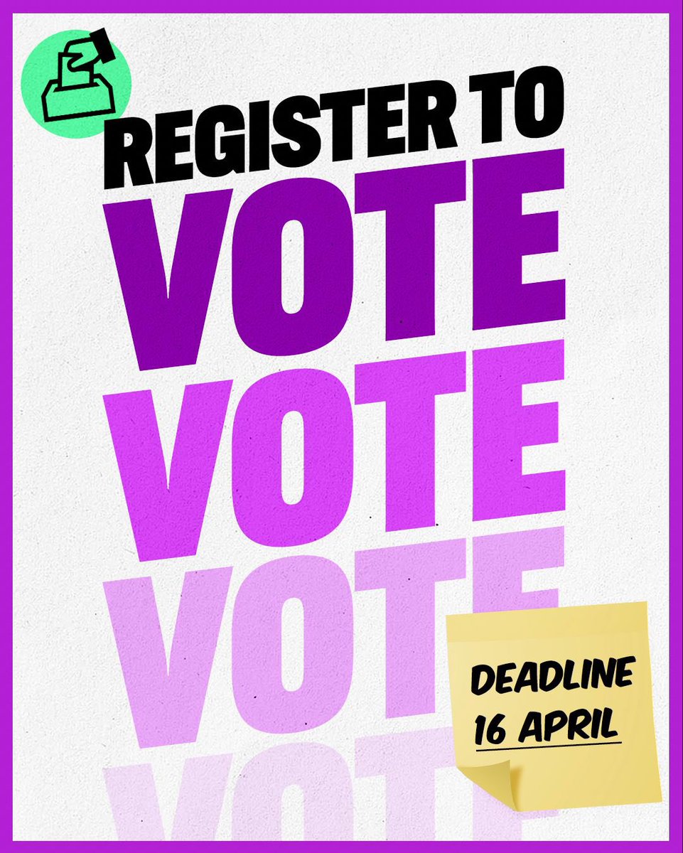 Today is the final day you can register to vote for the <a href="/MayorofLondon/">Mayor of London, Sadiq Khan</a> <a href="/LondonAssembly/">London Assembly</a> elections on 2 May.

It only takes 2 minutes ⬇️
gov.uk/register-to-vo…

#NVRD #GiveAnX #RegisterToVote