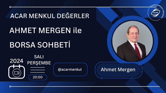 Şirketimiz Baş Analisti Ahmet hocamız @ahmet_mergen ile eğitim tadında Borsa Sohbetimize yatırımcılarımızı bekliyoruz! Bu akşam saat 20:00'da görüşmek üzere. ☺️ #acarmenkul