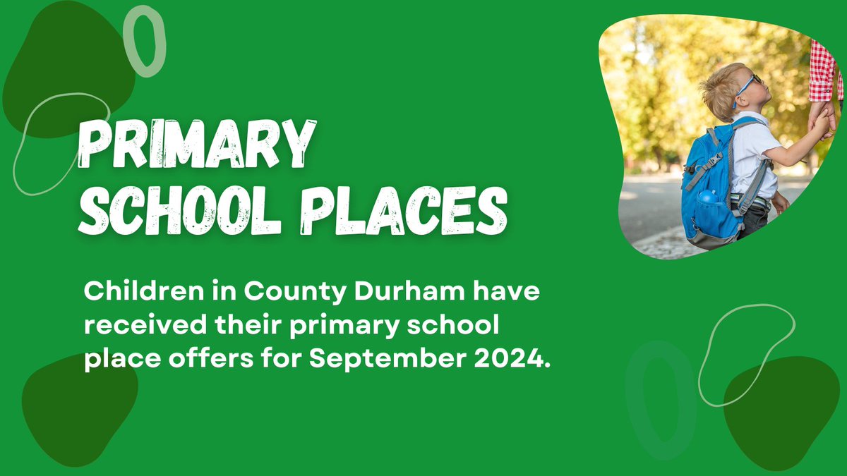 Children in #CountyDurham have received their primary school place offer for September 2024. If you applied online you should have received an email to confirm the offer of a school place.