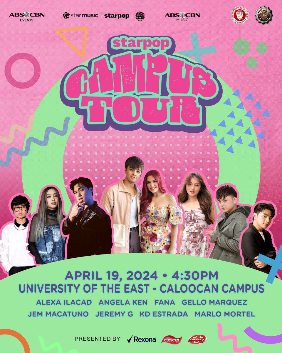 Let's all believe in magic this coming April 19, 2024! Join us at the University of the East (Caloocan Campus) at 4:30 PM as ABS-CBN music artists perform at the #StarPopCampusTour! Presented by Rexona, Close Up, and Life Buoy. SEE YOU! ✨ #ABSCBNEvents #StarPopCampusTour