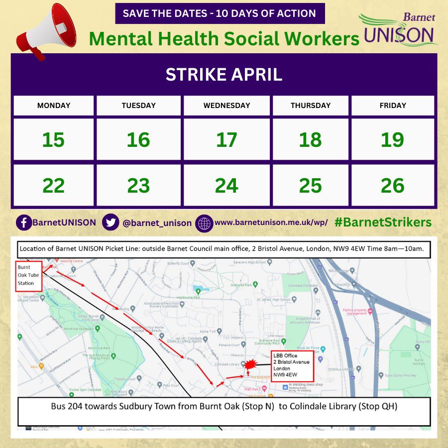 Solidarity with mental health social workers in Barnet ✊ Get along to a picket line and support them 🪧 Send a message⏩ @barnet_unison