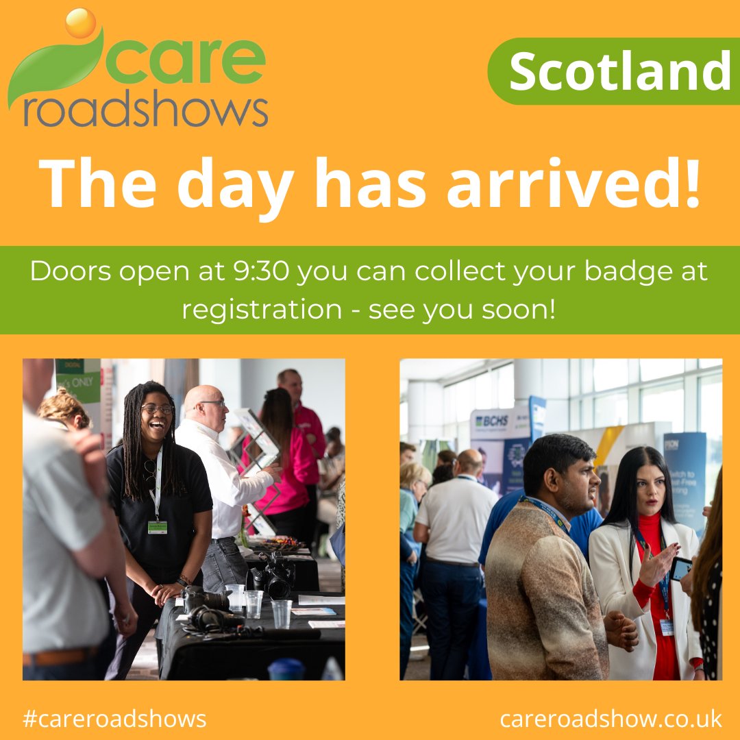 careroadshows's tweet photo. Today’s the day! We can't wait for you to join us at Hampden Park from 9:30am for a day full of learning, networking and exploring new insights. All in the aim to empower positive action within care.

#careroadshows #caresector #healthcare #carehomes #care #carecommunity https://t.co/mr2DeUhbhe