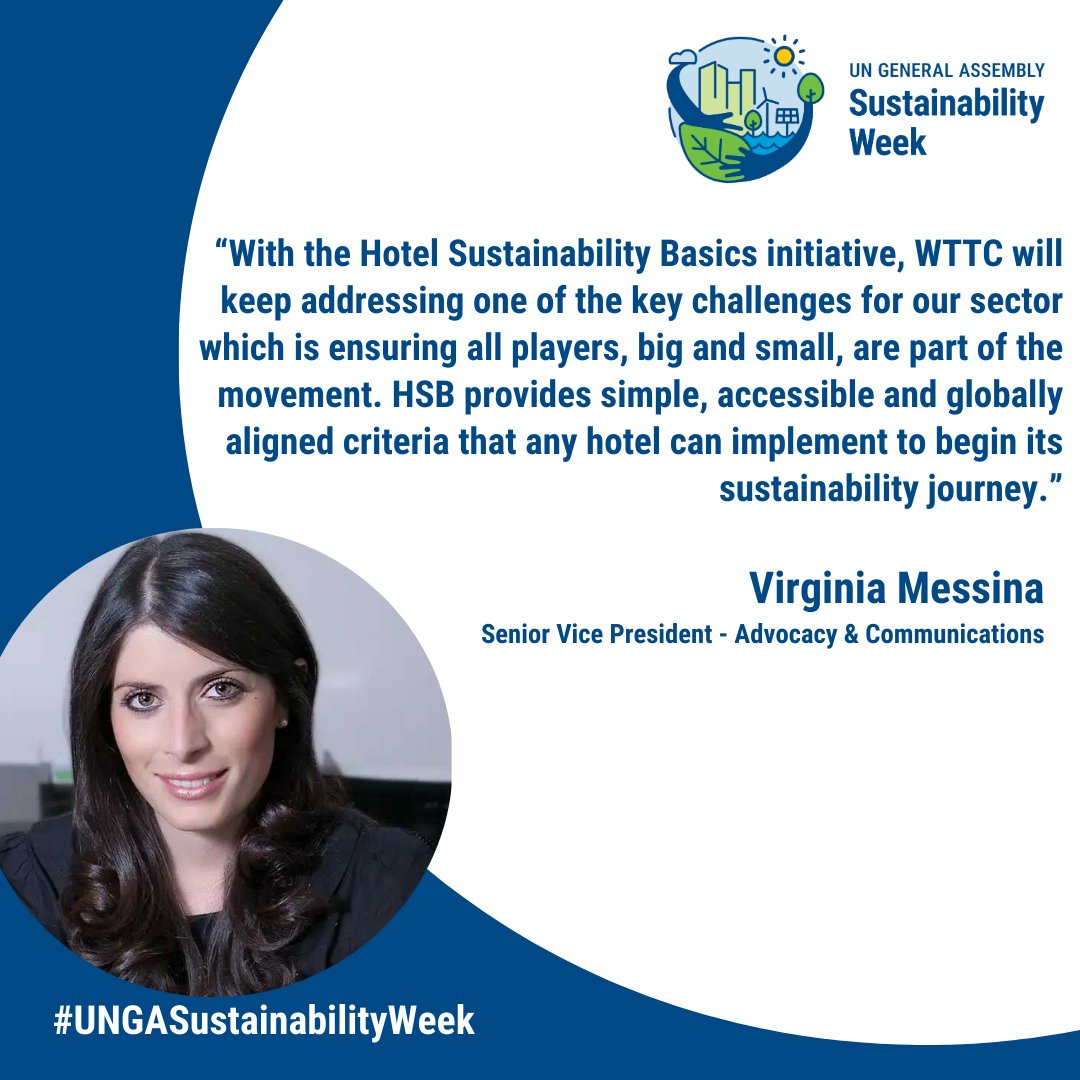 WTTC's tweet photo. 🛫🌱 Difficulty getting started is no longer an excuse. Explore WTTC's #HotelSustainabilityBasics 👉 https://t.co/qNxh03ii92

Catch WTTC's Virginia Messina speaking on the Future of Tourism at #UNGASustainabilityWeek https://t.co/77W85wnvOE

 #ChooseSustainability https://t.co/Jifqgps1hg