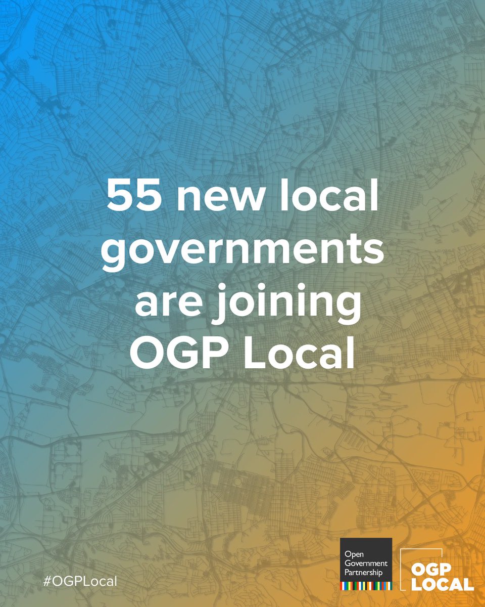 🚀Exciting news! We are thrilled to welcome 5⃣5⃣ new local governments to #OGPLocal. Together with 7⃣5⃣ national & 1⃣0⃣0⃣+ local governments, they will work with citizens & civil society organizations to implement action plans to meet citizens’ needs. opengovpartnership.org/news/55-local-…