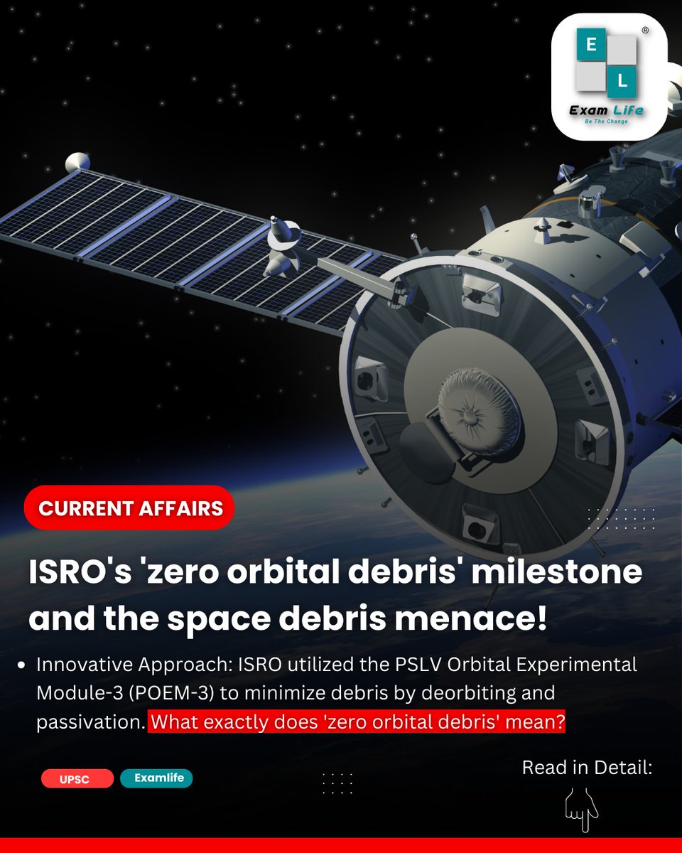 👉ISRO's 'zero orbital debris' milestone and the space debris menace! What exactly does 'zero orbital debris' mean❓

Read in Detail:👇
tinyurl.com/upsccurrentaff…

#Examlife #currentaffairs #upsc #upscexam #ncert #concepts #ISRO #spacedebris #isromissions