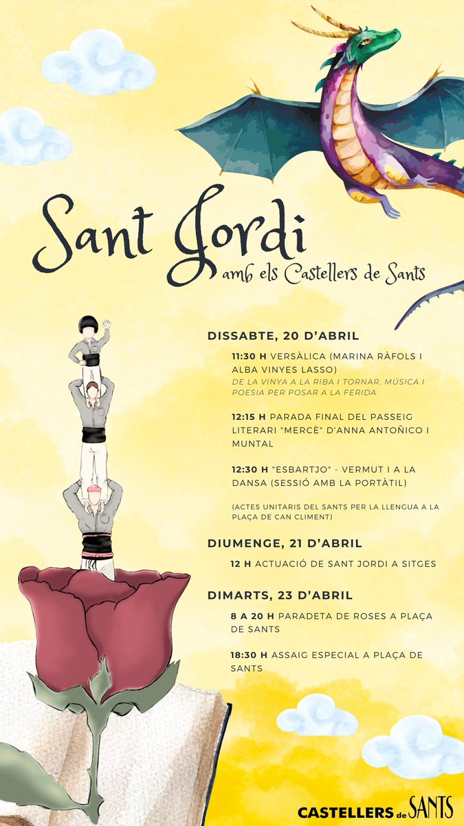 borinots's tweet photo. 🌹 Viu un Sant Jordi ple d'activitats amb els Castellers de Sants. https://t.co/r63jTcQfEK