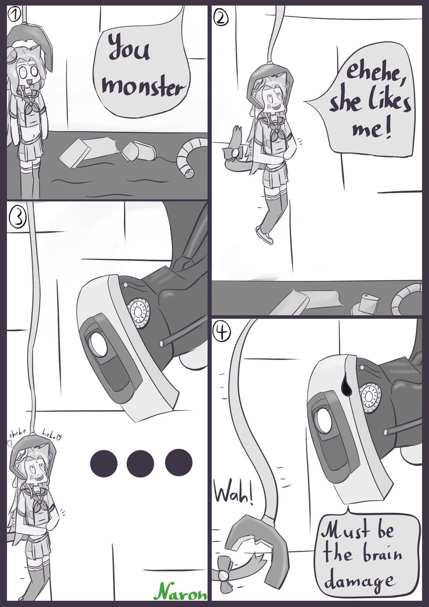 befuddledSalad's tweet photo. Mooni plays through Portal recently. That moment stuck with me, so I went and drew a little comic. Greyscale turned out pretty nicely.

#meowmooniart https://t.co/aAMPCCLzDG