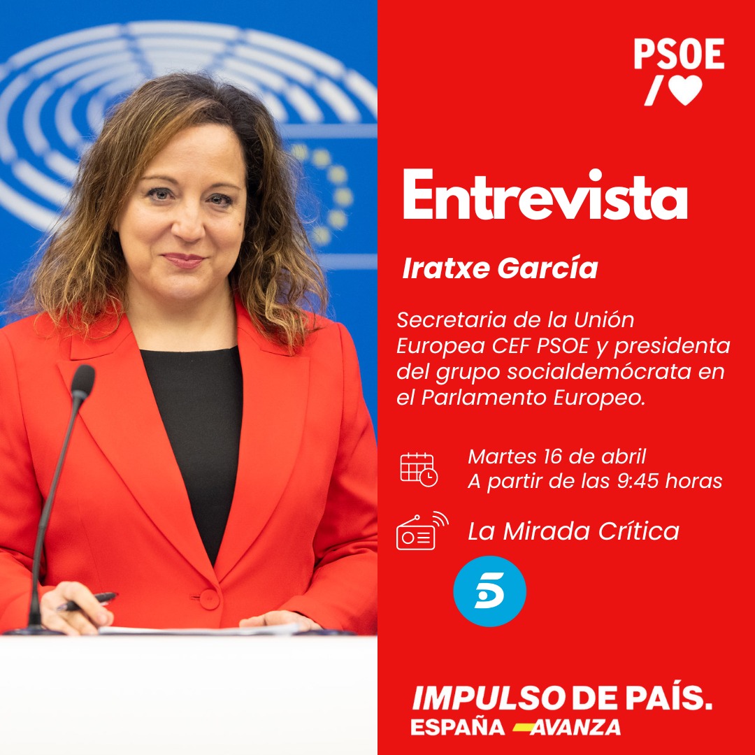 🔴 No te pierdas la entrevista a @IratxeGarper, secretaria de Unión Europea CEF PSOE y presidenta del grupo socialdemócrata en el Parlamento Europeo. ⌚️ A partir de las 9:45 h. en @miradacriticat5. ▶️ Síguela en directo: telecinco.es/endirecto/ #ImpulsoDePaís