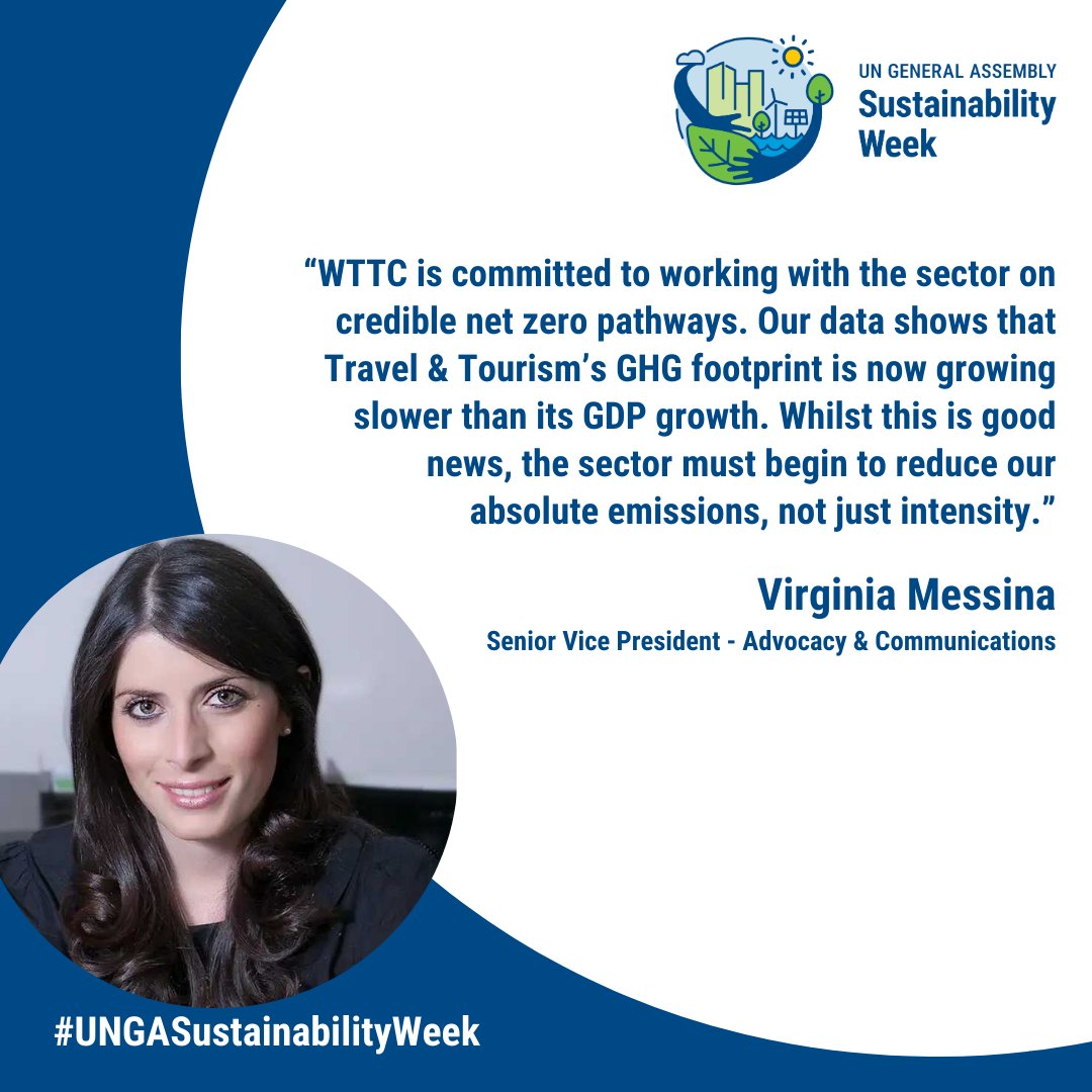 🛫🌱 Explore our ESR data to see how Travel & Tourism’s GHG footprint is now growing slower than GDP growth 👉 bit.ly/4aYKAEh Catch WTTC's Virginia Messina speaking on the Future of Tourism at #UNGASustainabilityWeek bit.ly/3Ujeq0H #ChooseSustainability @UN