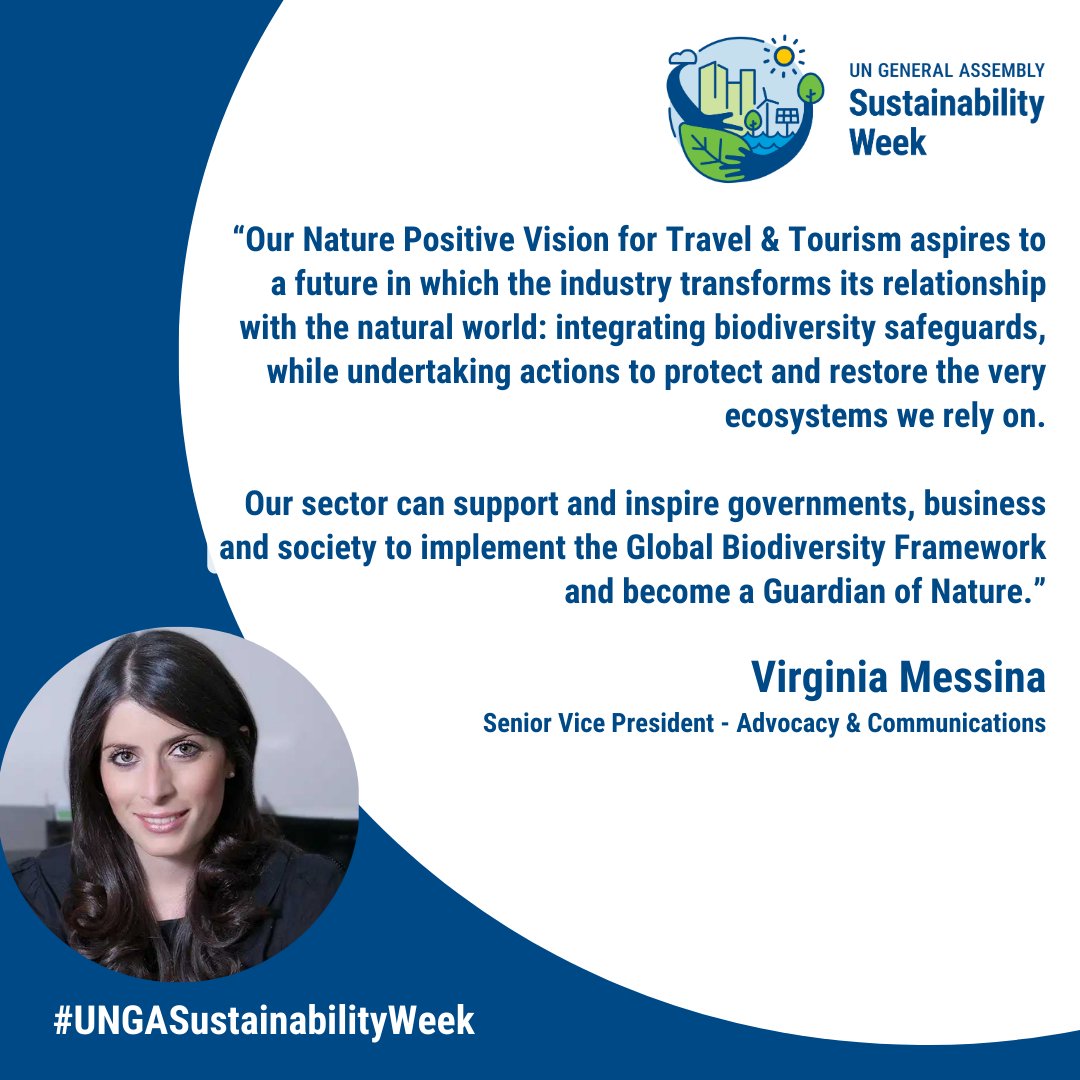 WTTC's tweet photo. 🛫🌱  Explore how the sector can transform humanity’s relationship with the natural world in our nature positive vision for Travel &amp; Tourism  👉 https://t.co/SUABH8kPfp

Catch WTTC's Virginia Messina at #UNGASustainabilityWeek https://t.co/77W85wnvOE

 #ChooseSustainability @UN https://t.co/M9SuVXSX9U