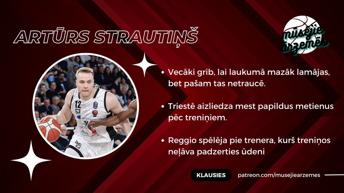 🏀 Viņš jau 10 gadus ir Itālijā un nupat noslēdzis jaunu līgumu uz vēl 3 gadiem šai valstī. Vai <a href="/ArtursStrautins/">Arturs Strautins 🇱🇻</a> varētu uzspēlēt arī citā valstī? 

Arī par to runājām ar Artūru jaunajā #MūsējieĀrzemēs epizodē ▶️ patreon.com/posts/102392876