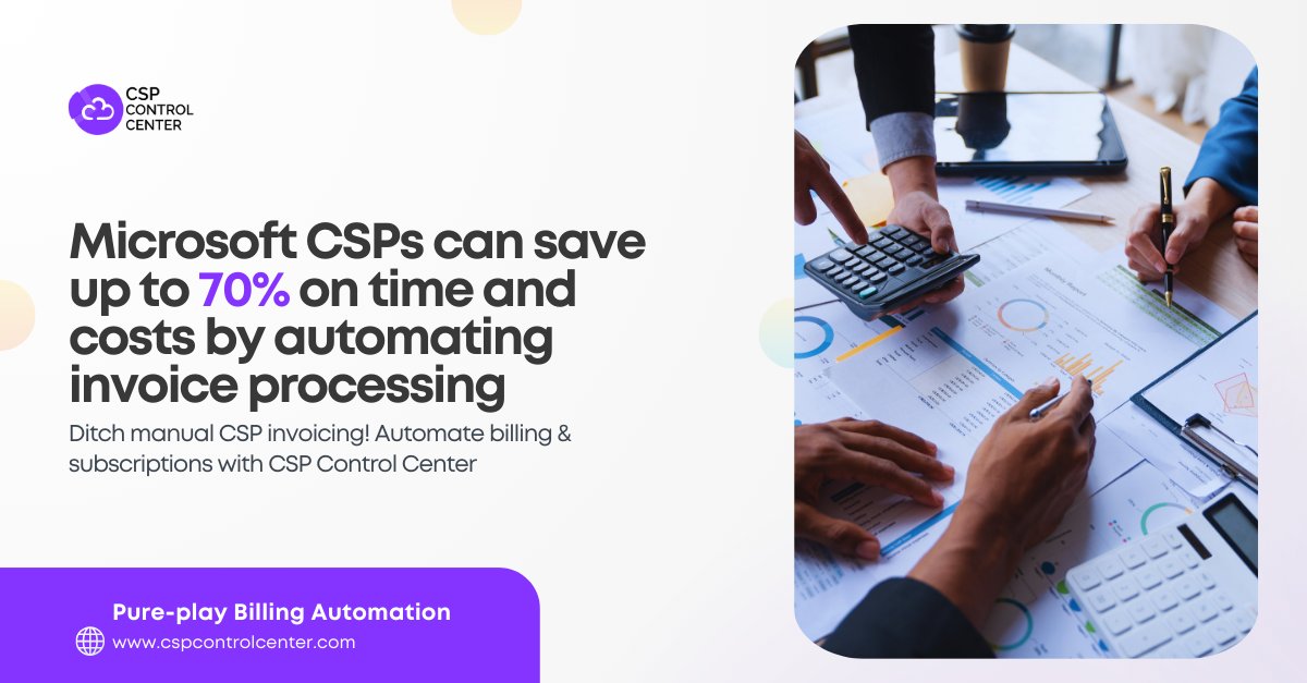 cspctrlcenter's tweet photo. Ditch the manual invoicing nightmare and save up to 70% of your time and costs by automating billing & subscriptions with CSP Control Center! Get a free demo and see how much time and money you can save!
Learn more https://t.co/gWSC1nl9sB
#mspartner #MicrosoftCSP #CSPBilling https://t.co/2cNEAmcPb1