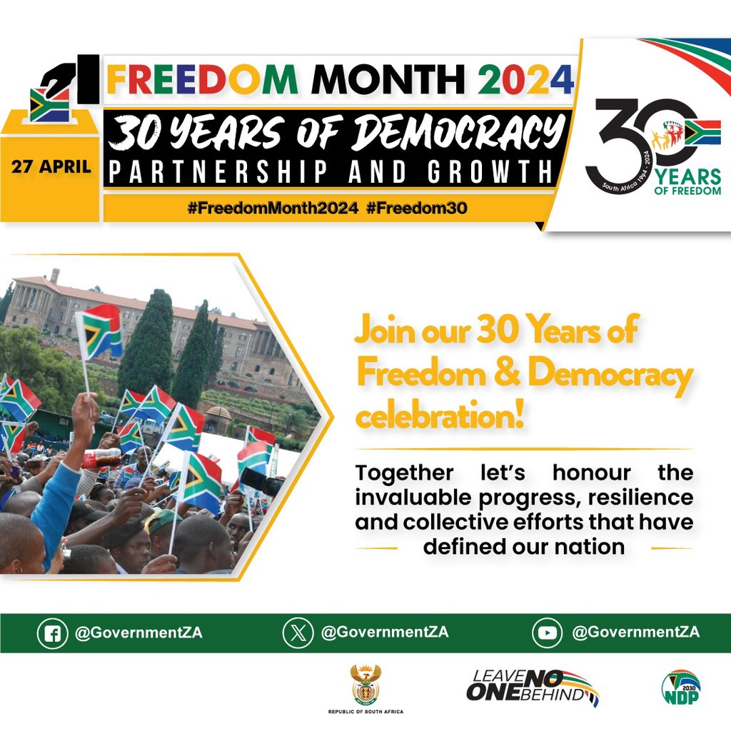 Freedom comes with major responsibility. What are you doing to ensure that your actions leave encouraging footprints for the future.

#FreedomMonth2024 #Freedom30