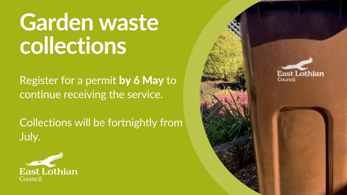 Garden waste (brown bin) collections will be fortnightly from July. Households will need a permit to continue using the garden waste service; permits cost £35 annually. Registration for the service is open until 6 May 2024. Find out more and register: orlo.uk/ttk6g