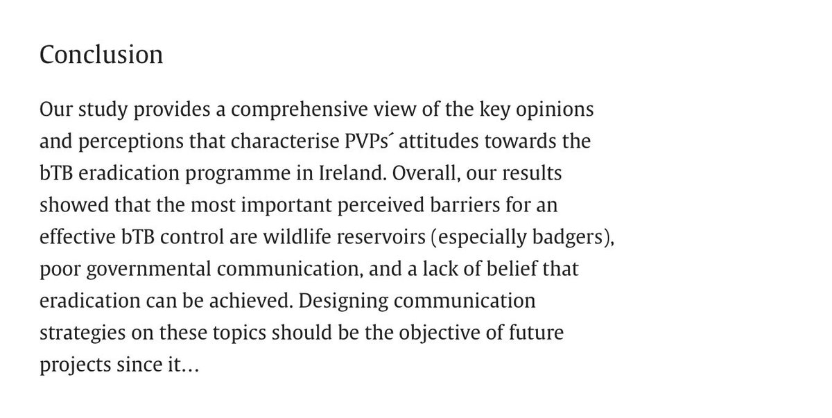 Irish vets view of TB control. Most important barriers are badgers, government communication & lack of belief eradication is possible (it isn’t). sciencedirect.com/science/articl…