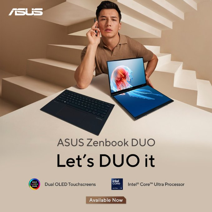 The revolutionary dual-screen laptop is here, Introducing the ASUS Zenbook Duo 2024 UX8406: your ultimate productivity companion

#LetsDuoIt
