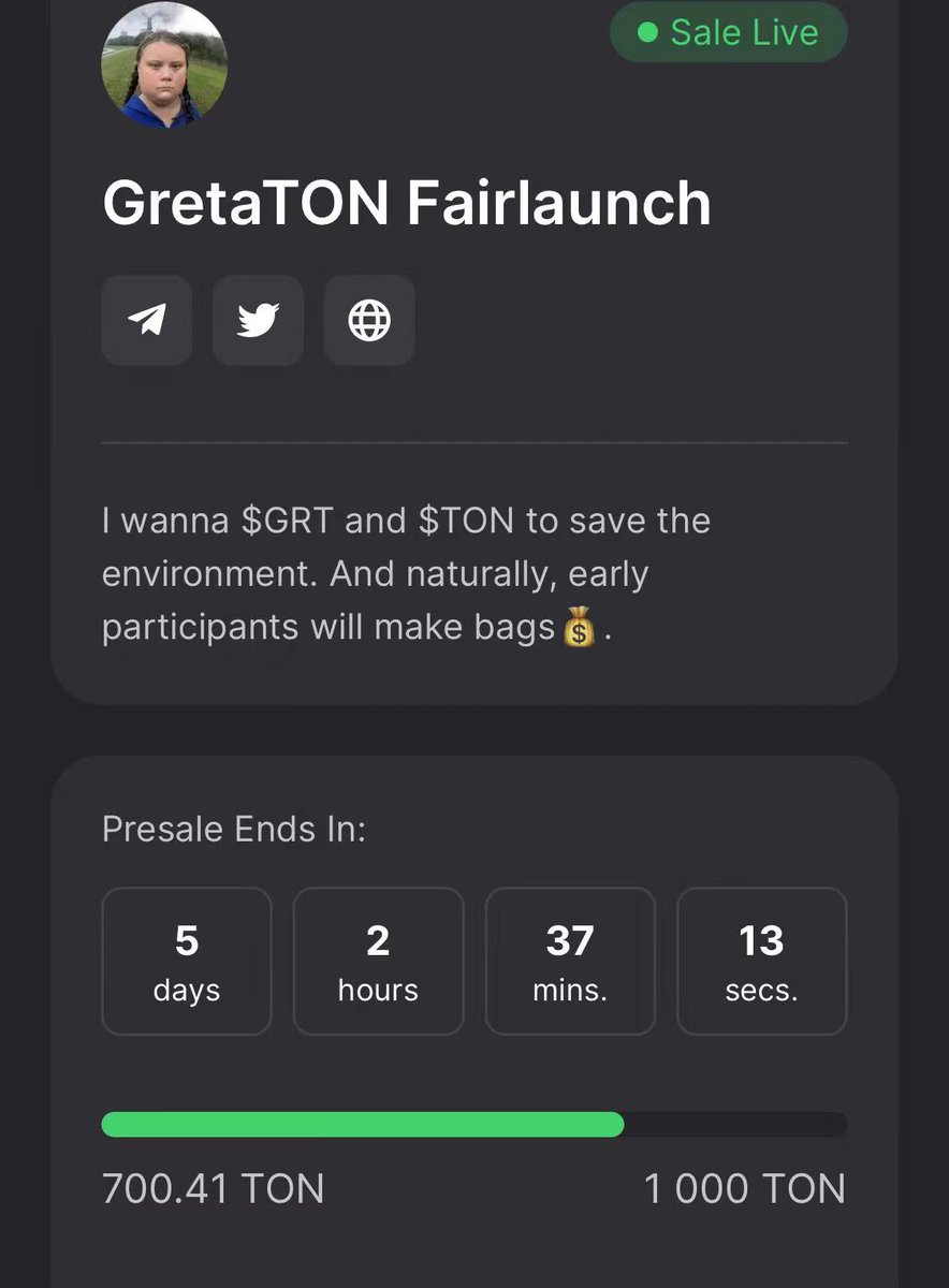 😂😂😂 wow !!! 

Just finish 70% in 2days, after my post ,3 new degens fill 70 $Ton, big thx mate😜🥳🥳🥳