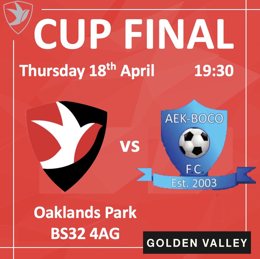 GET READY FOR OUR CUP FINAL 🏆 

We’re all set for the <a href="/GlosFA/">Gloucestershire FA ⚽</a> Women’s Trophy Final against <a href="/aekbocoladiesfc/">AEK-BOCO Ladies FC</a> this Thursday evening! 

🕣 19:30
📍 Oaklands Park, BS32 4AG
🎟️ £5 Entry

59 hours and counting… ⏱️