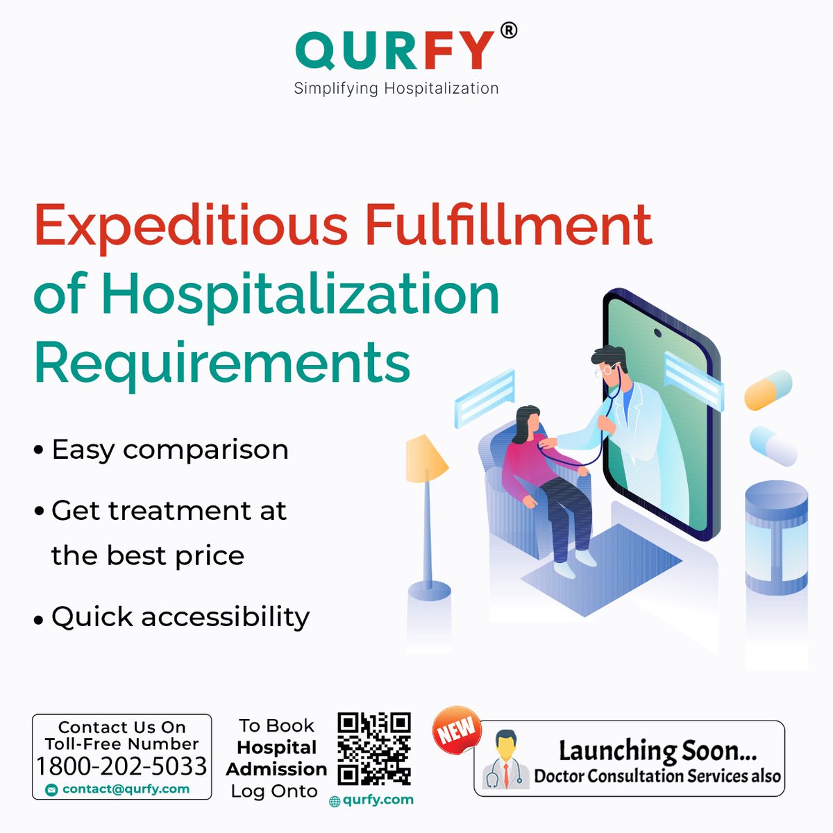 Let QURFY simplify your hospitalization journey. We're here to make healthcare easier for you.

Consult Us Now!
☎️Toll-Free Number: 1800-202-5033
🌐qurfy.com

#Qurfy #healthcare #counselling #onlineconsulation #healthservices #bestdoctors #multispecialityhospitals