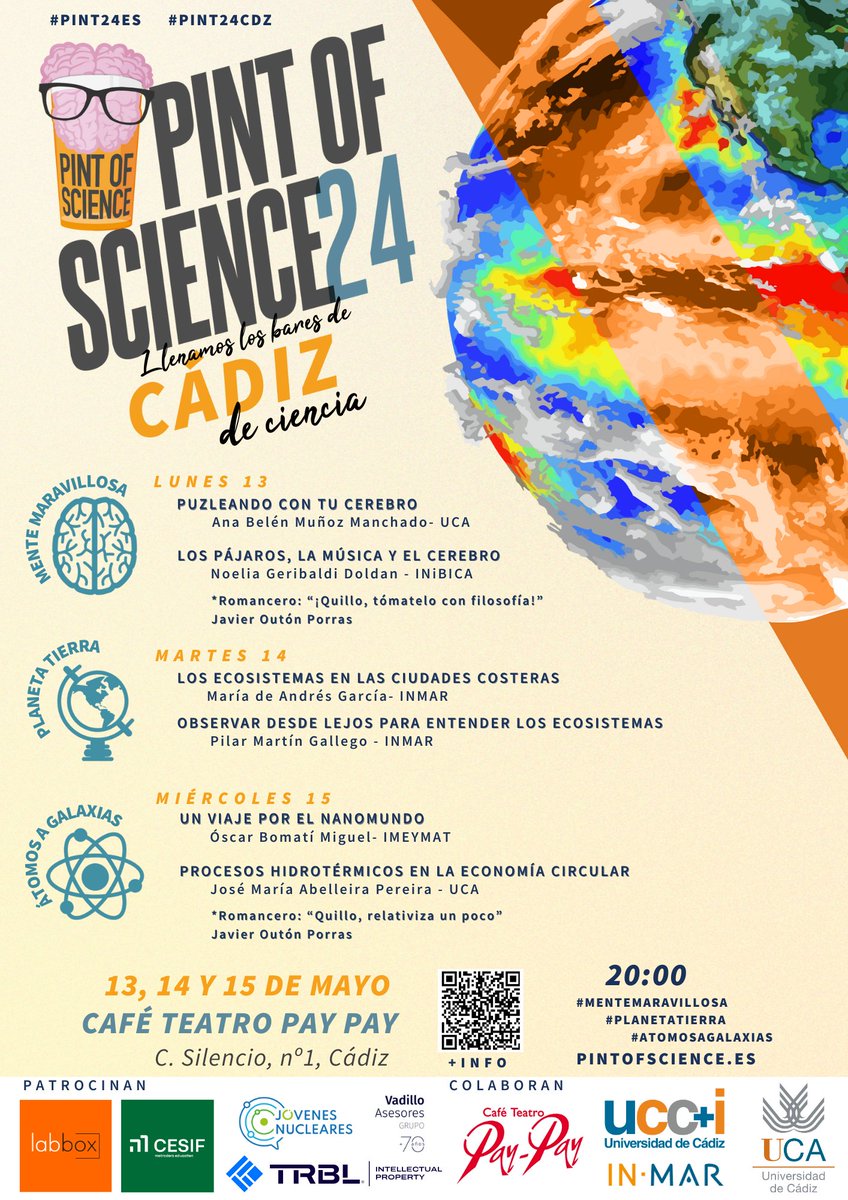 boladoconbe's tweet photo. Redoble de tambores... 🥁🥁
.
¡Os presentamos el cartel definitivo del #Pint24ES @pintofscienceES ! 13, 14 y 15 de mayo tendremos este cartel de categoría en @ElPayPay. 
.
Ciencia y carnaval, ¿que más quieres Cádi?
.
¿Nos vemos allí? @inmar_uca @Divulga_UCA @univcadiz  #Pint24ES https://t.co/PVnlfPtppE