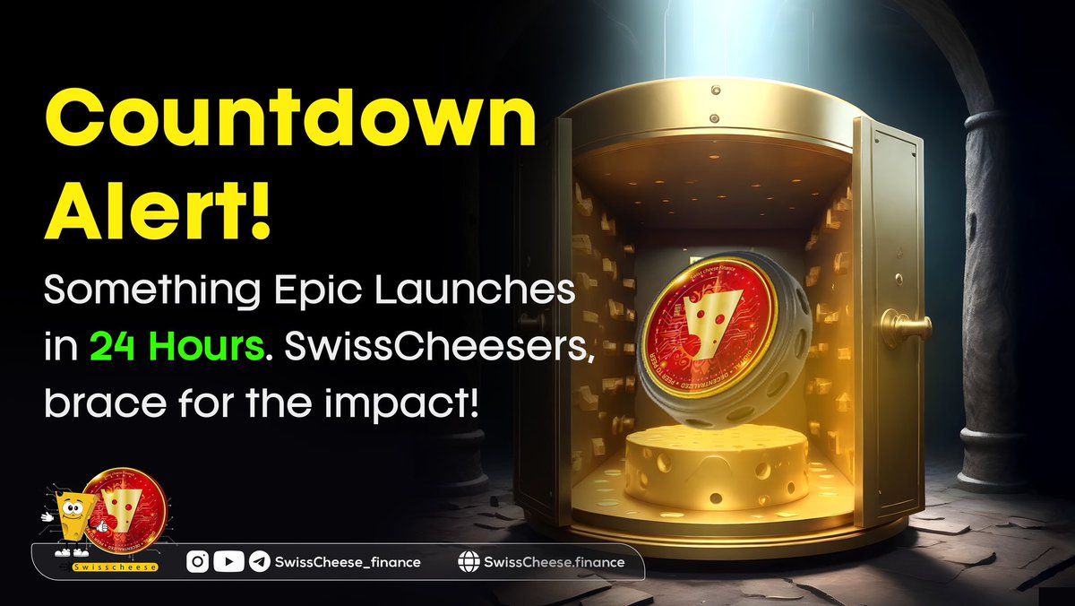 Get ready, SwissCheesers! Something super cool is happening in just 24 hours. Brace yourself for the impact—it's going to be groundbreaking! Are you ready? 🔥 #SwissCheeseReveal #DeFiCountdown #SWCH