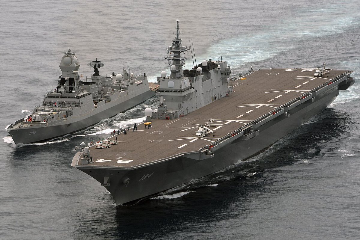 Japanese JS Kaga 'The Multipurpose destroyer 😉' of the JMSDF with Indian Navy's Destroyer INS Chennai during JIMEX 2020 exercise.