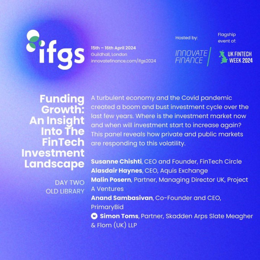 FINTECHCircle's tweet image. Join us for a #fintech investor panel reviewing private and public investment trends. Our founder &amp;amp; Chair @SusanneChishti will share her insights in having launched Europe&apos;s 1st Angel Investor Network dedicated to fintech exclusively. Panel with @MallaG @ProjectAcom @AquisStockEx…
