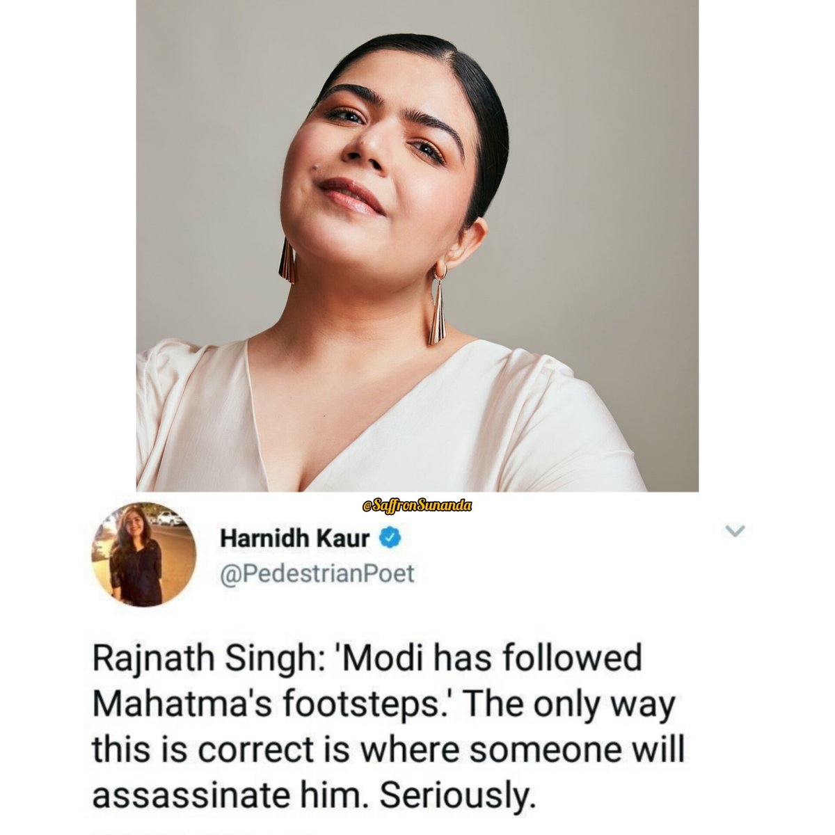 Meet Harnidh Kaur

She is head of funds in wtf fund started by Nikhil Kamath.

She wanted assassination of our Prime Minister Modi ji.

When RWs showed outrage and she deleted her account.

Now she is back with a new account @chiaseedpuddin .

@nikhilkamathcio must look into