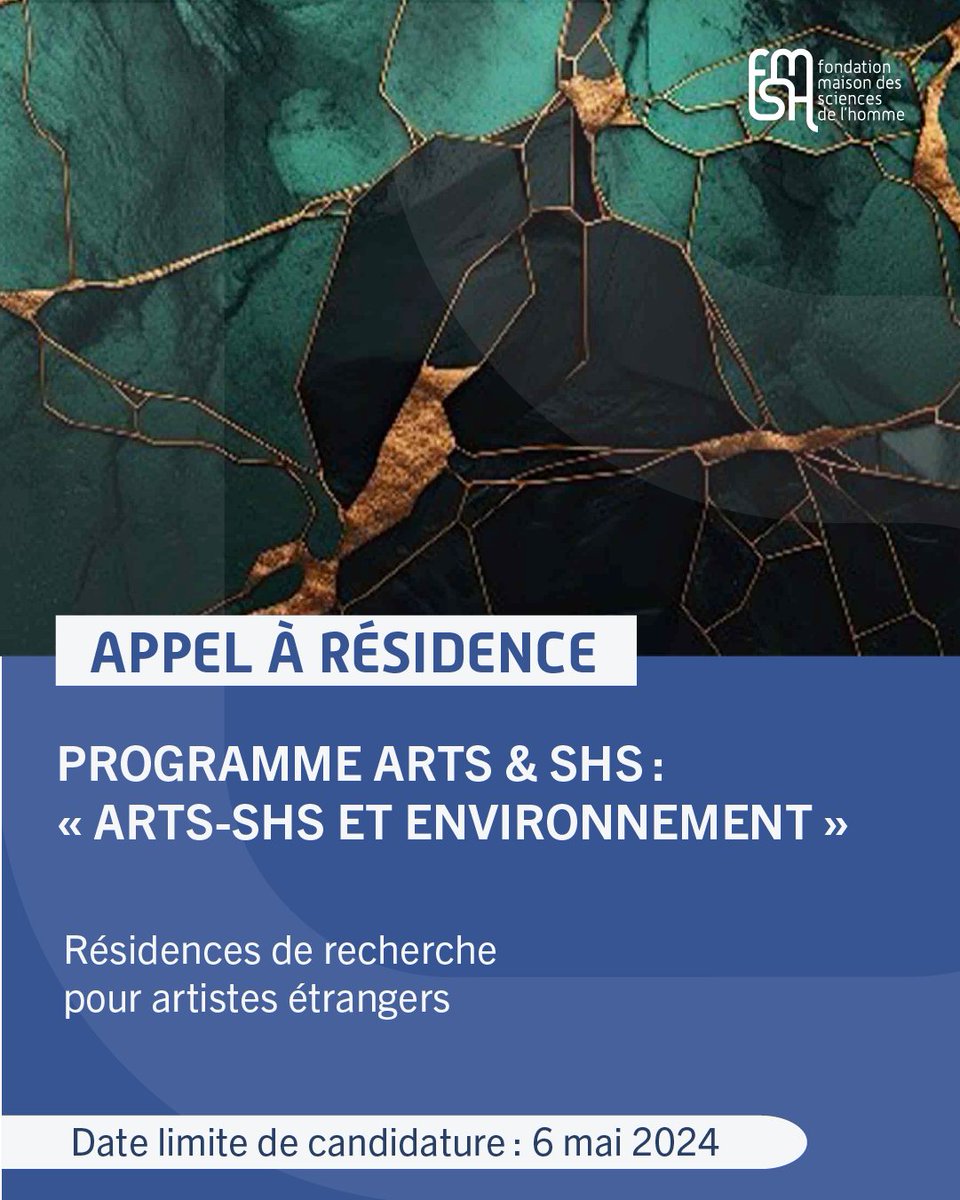 📢 Arts & SHS : Appel à résidence La FMSH & la @GulbenkianParis soutiennent financièrement l’invitation d’artistes étrangers dans le cadre de projets de recherche Arts & SHS portant sur la thématique de l’environnement. 📅Date limite: 06/05 ✍️Candidater: urlr.me/jYVwk
