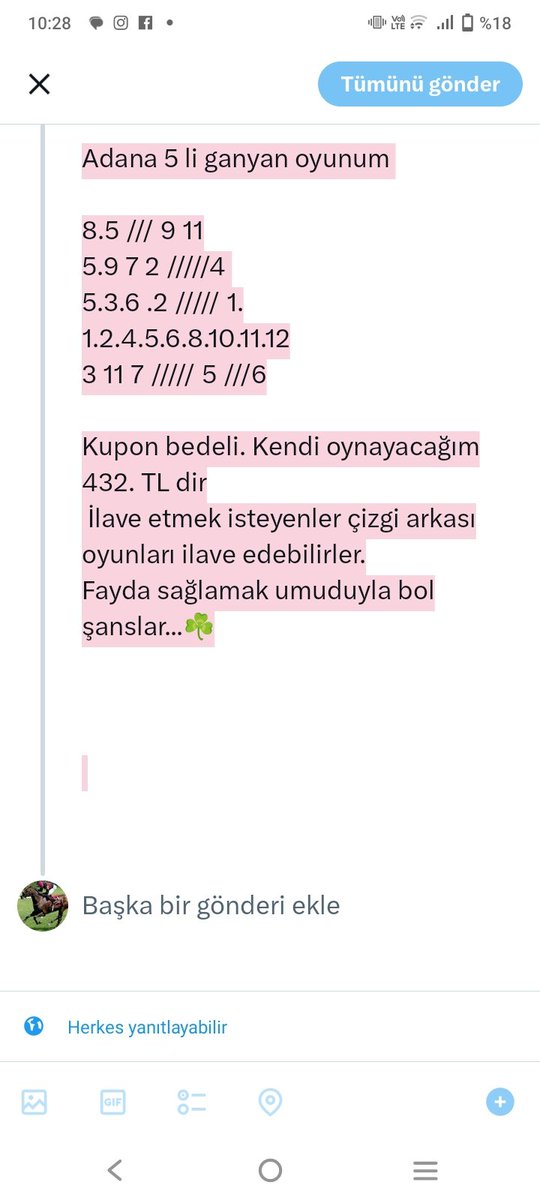 at_icra's tweet photo. Bugün 5 li ganyan oynamayı tercih ettim oyunumda yüksek agf NEzen gül olmayacak ayrıca tabela ayağında supriz beklentim olan fornazelli ve Gold plane isimli safkanlardan iyi yarış bekliyorum adana ilk beşli birinci ayağında ise Asil alan ve göl Lalem ikilisinden biri  kazanabilir https://t.co/P1BGiFqb76