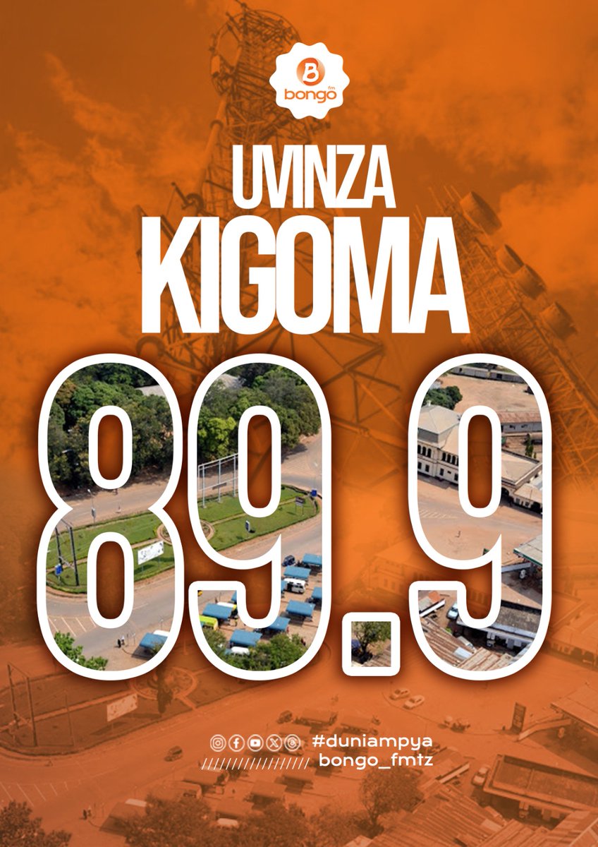 Bongo FM #duniampya ndio redio pekee inayosikika Tanzania nzima yaani redio namba moja, mkoa mmoja tuna Frequency 2 kwenda mbele Nahamia Kigoma Kigoma Mjini - Bongo FM 89.7 Kasulu Kigoma - Bongo FM 89.9 Uvinza Kigoma - Bongo FM 89.9 Kibondo Kigoma - Bongo FM 98.9 @dunia_mpya