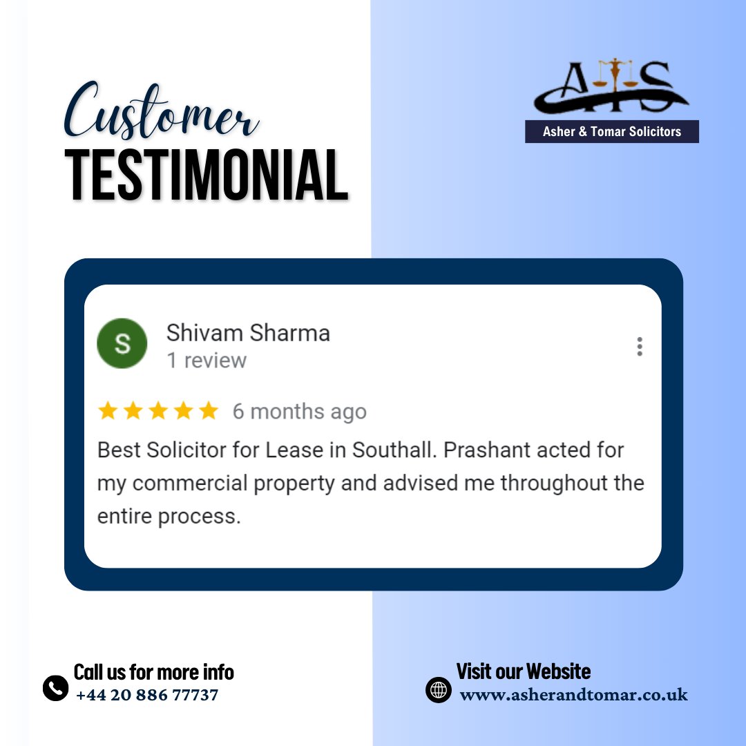 Happy clients, Happy us!

Follow us for information: @ashertomar

Schedule a consultation today!

📞 Contact No.: +44 20 886 77737
📧 Email: asherandtomar@aol.co.uk
🌎 Website: asherandtomar.co.uk

#AsherTomarSolicitors #clienttestimonial #solicitorsuk #solicitors