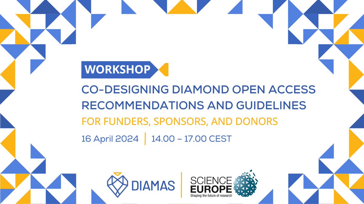 Today, from 14:00 to 17:00 CEST, @ScienceEurope & @DiamasProject hosts an online #workshop for research funders, sponsors, and donors (FSD) exploring financial support for #DiamondOpenAccess. Looking to co-design recommendations and guidelines to engage FSD leadership.