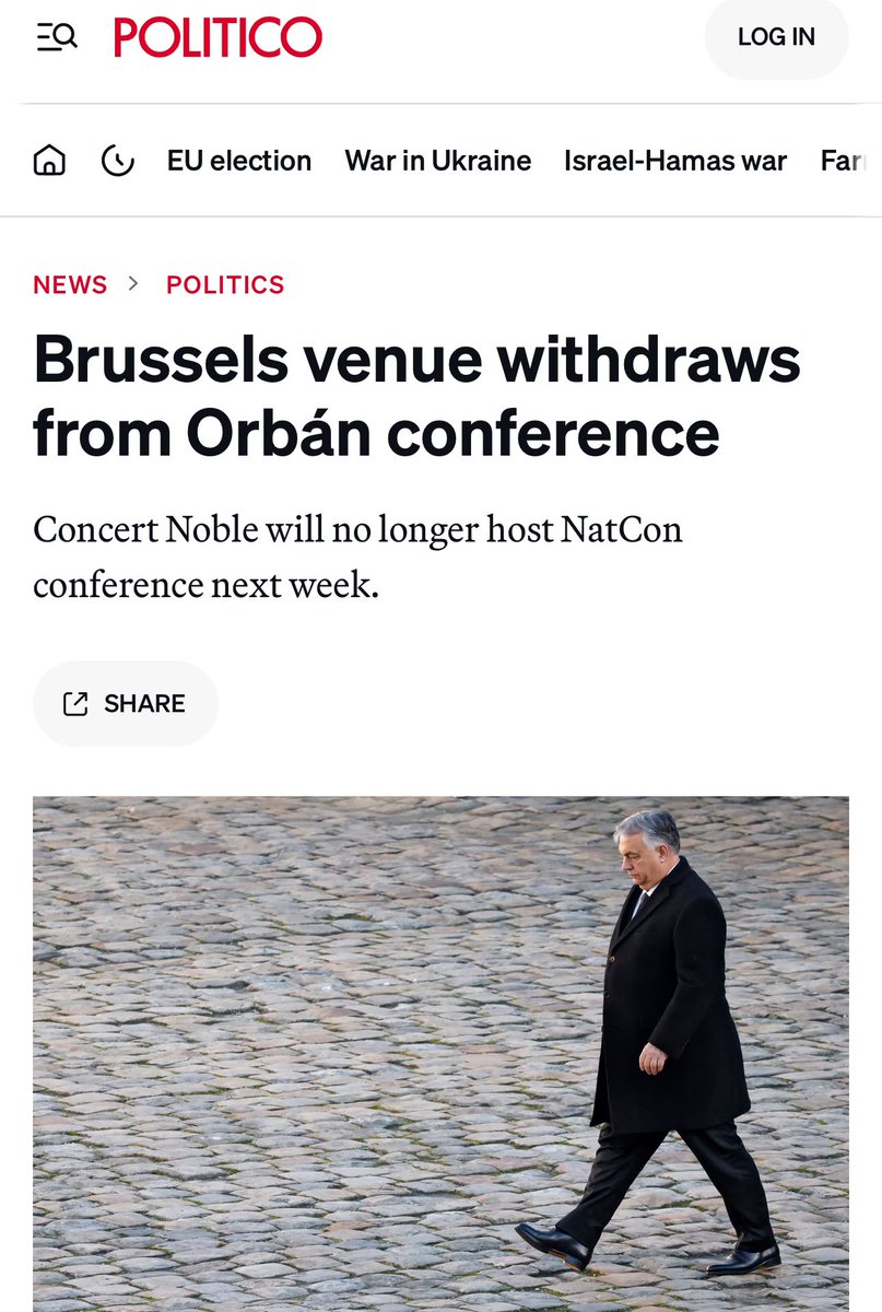 Good people are standing up in Brussels! The gathering of right-wing fascists from across Europe due to take place in Brussels next week is in doubt after the host venue pulled out of the event. Braverman is among the speakers politico.eu/article/brusse…