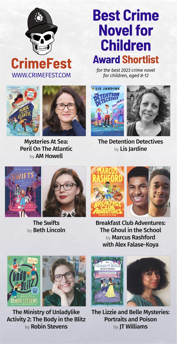 Nominees for the Best Crime Novel for Children are: @AMHowellwrites @LisJardine @bethatintervals @MarcusRashford and @AlexFKoya @redbreastedbird and JT Williams @OjiBrown73